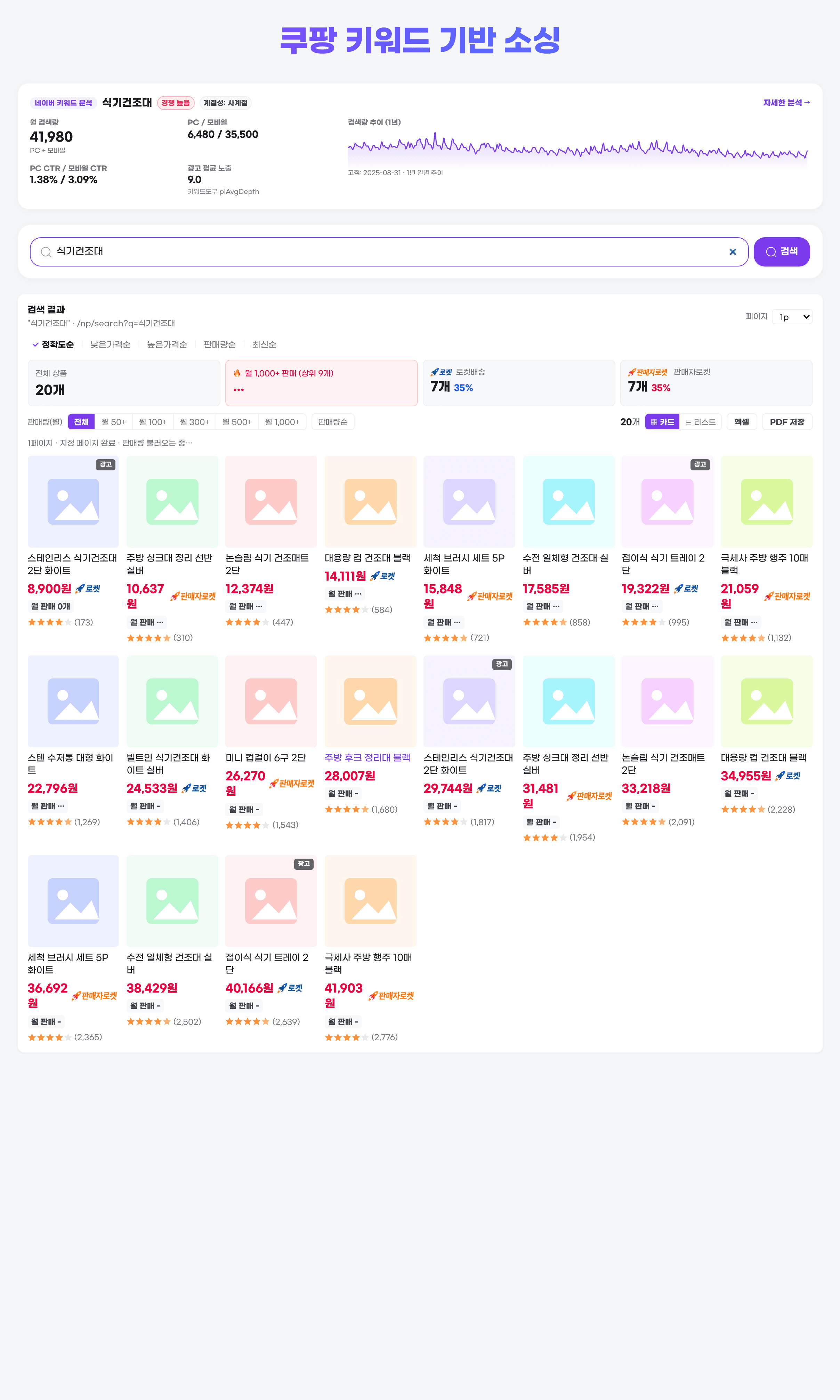 키워드 소싱 화면